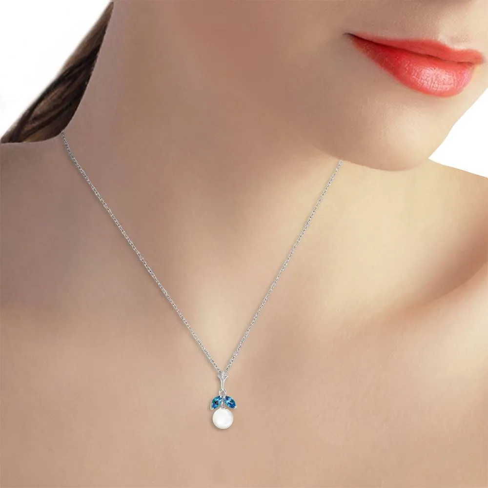 2.2 Carat 14K Solid White Gold Necklace Natural Pearl Blue Topaz