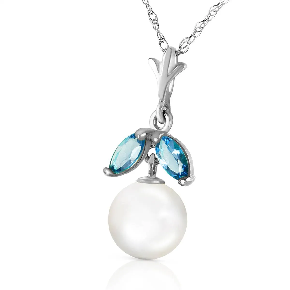 2.2 Carat 14K Solid White Gold Necklace Natural Pearl Blue Topaz
