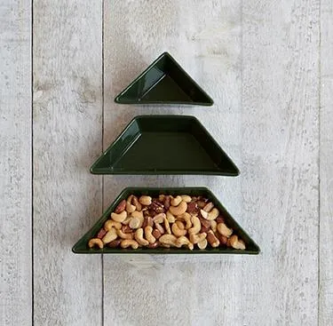 3 Pc Tree Shape Divided Serving Candy Nut Side Christmas Dish