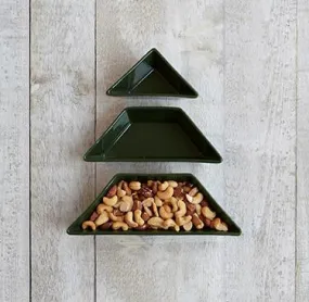 3 Pc Tree Shape Divided Serving Candy Nut Side Christmas Dish