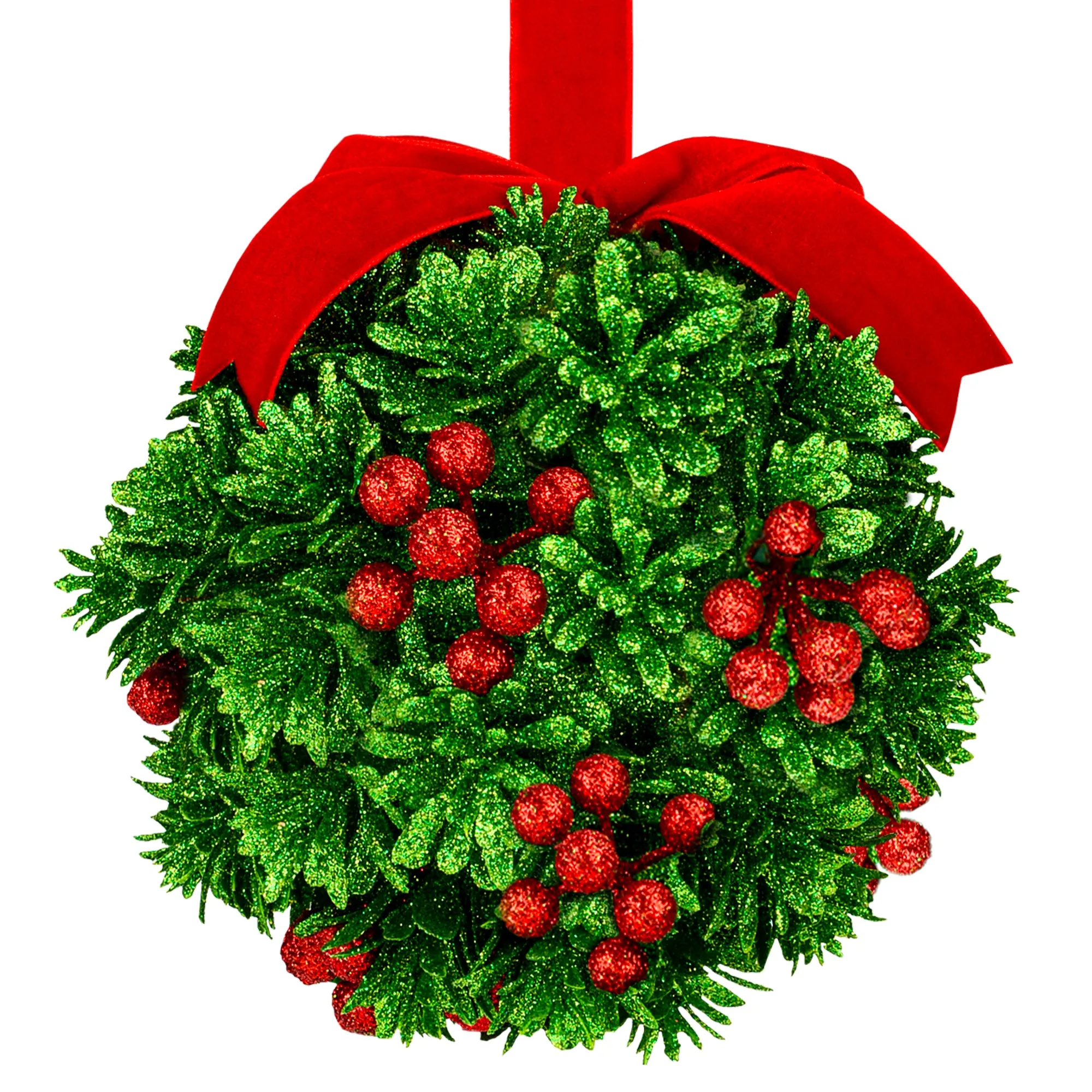 5" Glitter Mistletoe Kissing Ball Christmas Ornament - Hanging Mistletoe Decoration for Doorway
