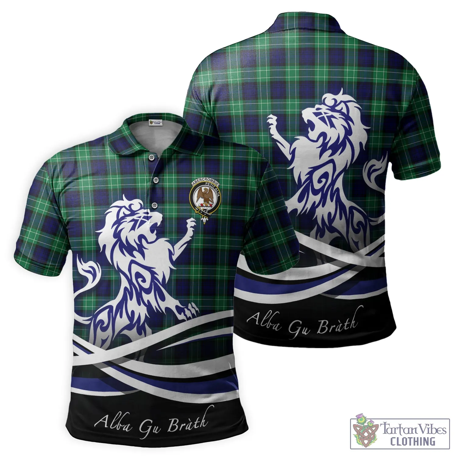 Abercrombie Tartan Polo Shirt with Alba Gu Brath Regal Lion Emblem