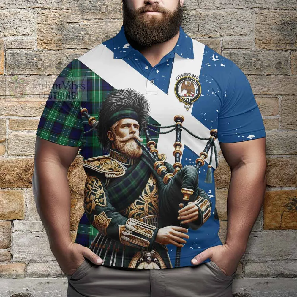 Abercrombie Tartan Polo Shirt with Family Crest Scottish Bagpiper Vibes
