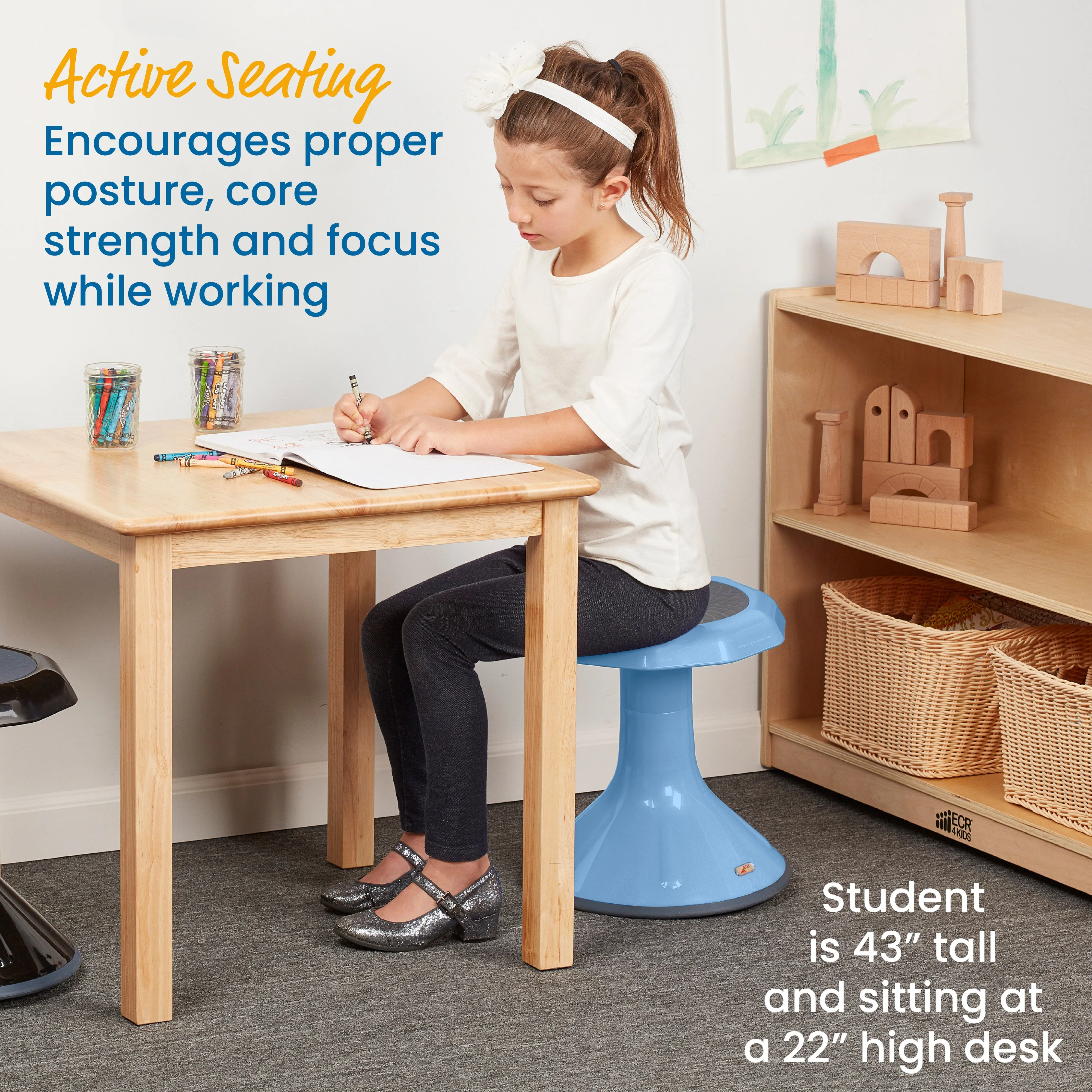 ACE Active Core Engagement Wobble Stool, Flexible Seating, 15in Seat Height
