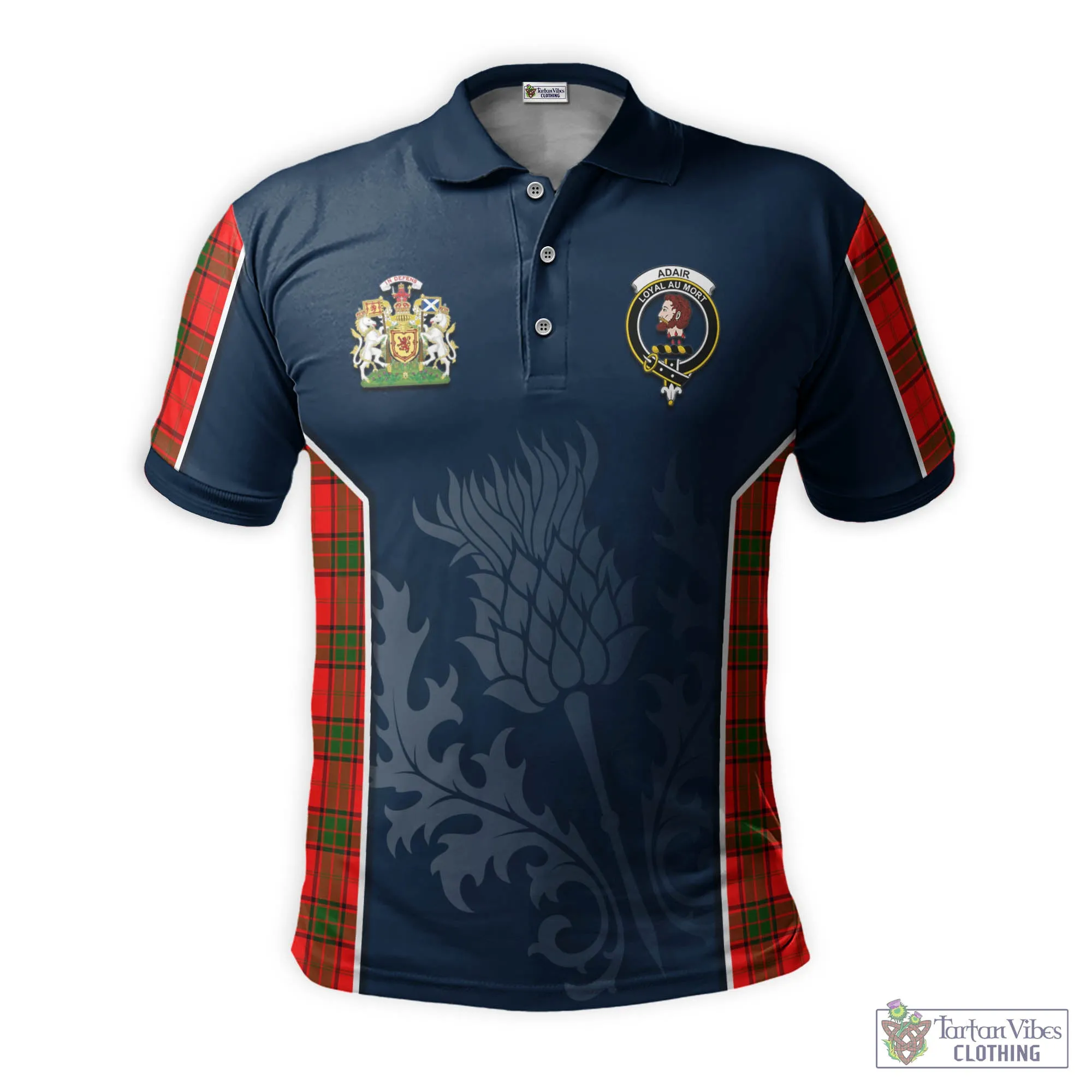 Adair Tartan Men's Polo Shirt with Family Crest and Scottish Thistle Vibes Sport Style