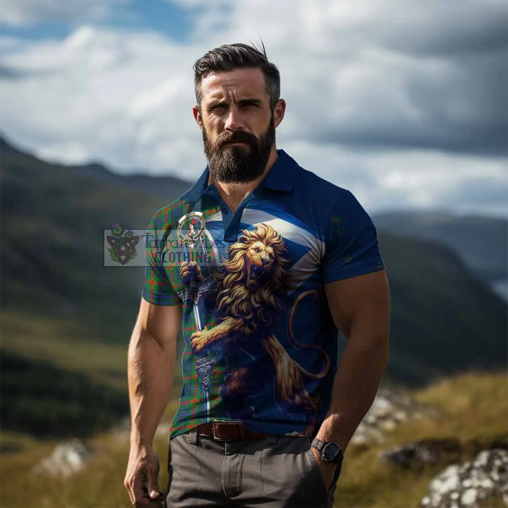Aiton Tartan Family Crest Men's Polo Shirt with Scottish Majestic Lion