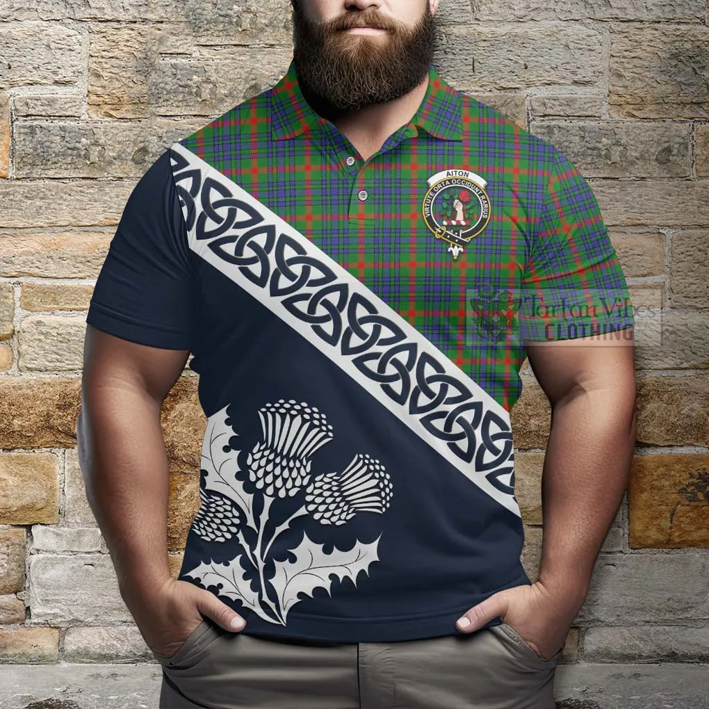 Aiton Tartan Polo Shirt Featuring Thistle and Scotland Map