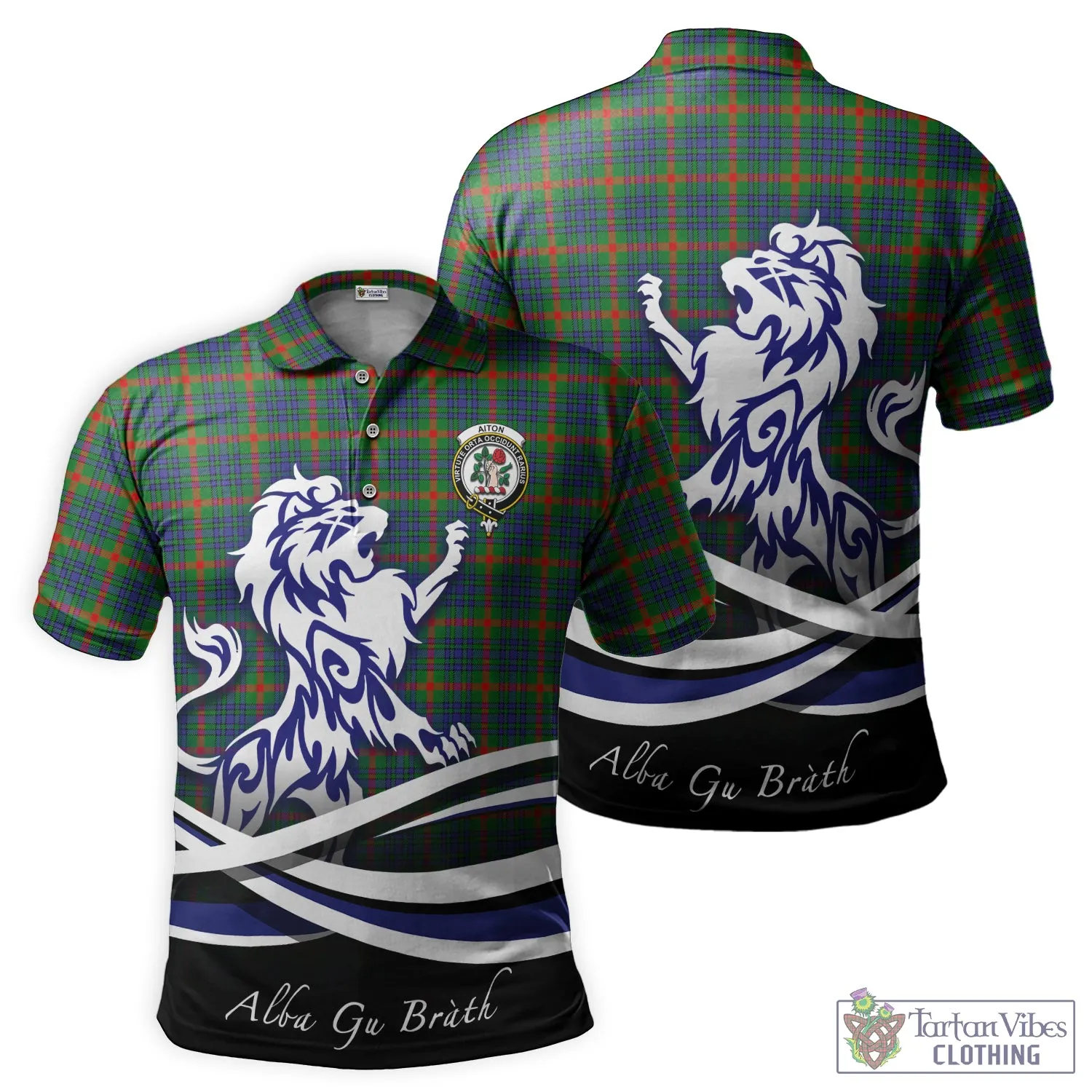 Aiton Tartan Polo Shirt with Alba Gu Brath Regal Lion Emblem
