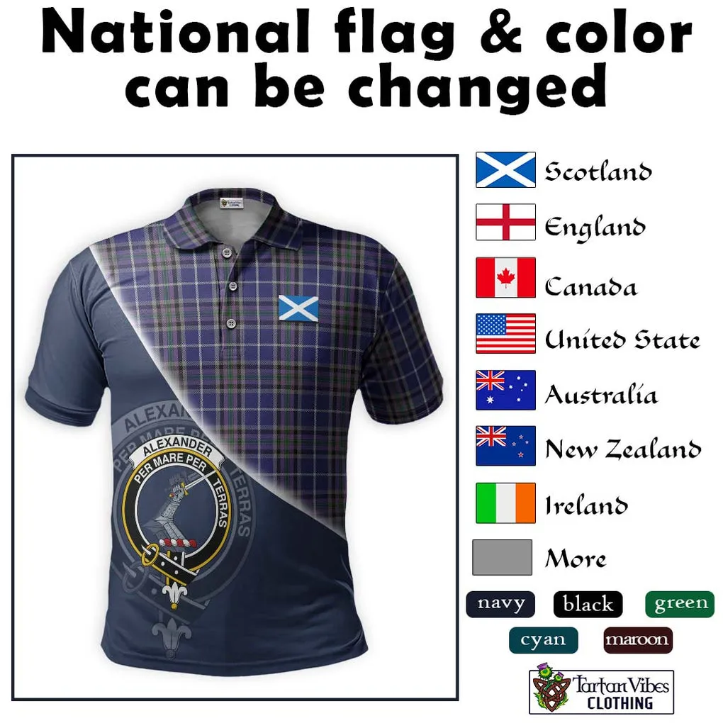 Alexander of Menstry Tartan Polo Shirt with Personalised National Flag and Family Crest Half Style