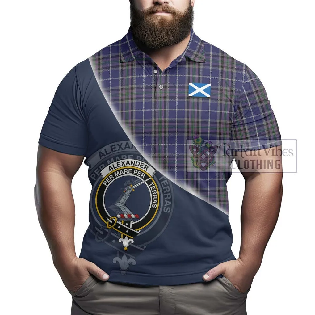 Alexander of Menstry Tartan Polo Shirt with Personalised National Flag and Family Crest Half Style