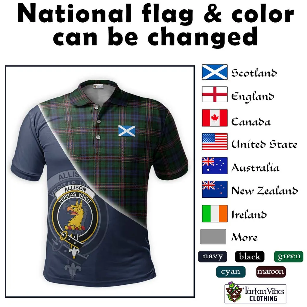 Allison Tartan Polo Shirt with Personalised National Flag and Family Crest Half Style