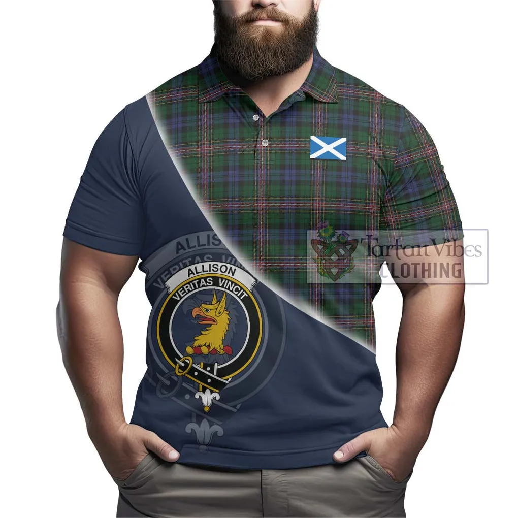 Allison Tartan Polo Shirt with Personalised National Flag and Family Crest Half Style