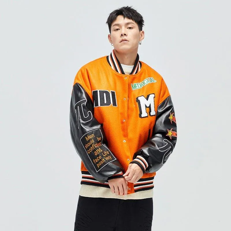 American Street Heavy Industry Thick Baseball Uniform Cotton-Padded Coat - Casual Cardigan Style, Polyester Fiber