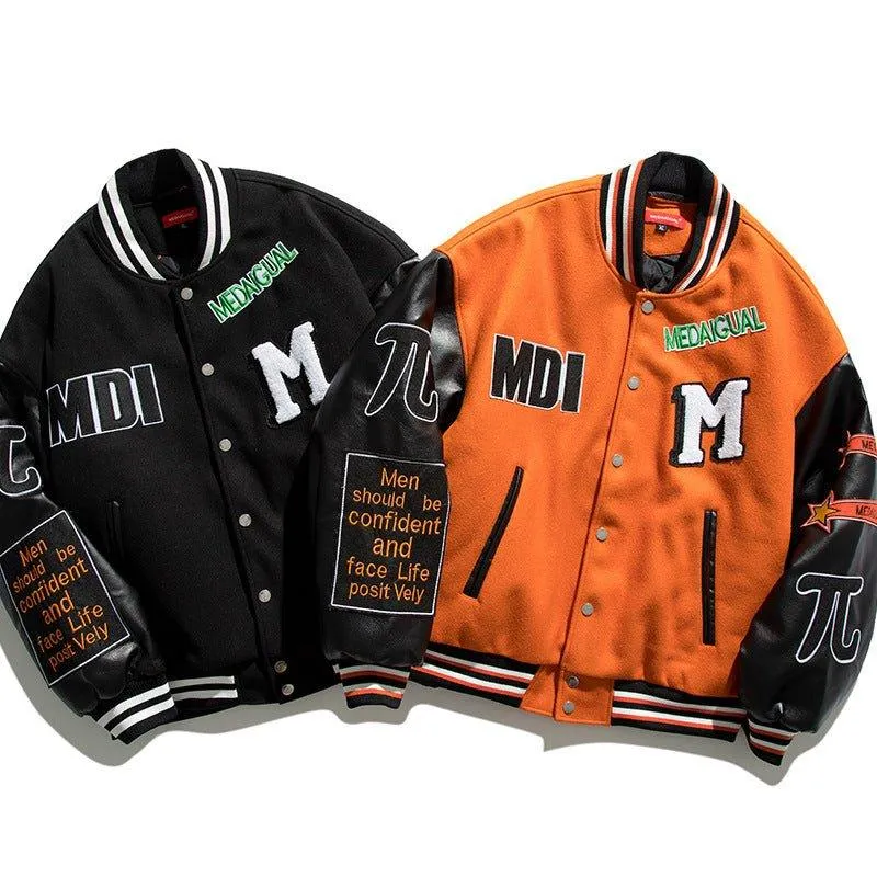 American Street Heavy Industry Thick Baseball Uniform Cotton-Padded Coat - Casual Cardigan Style, Polyester Fiber