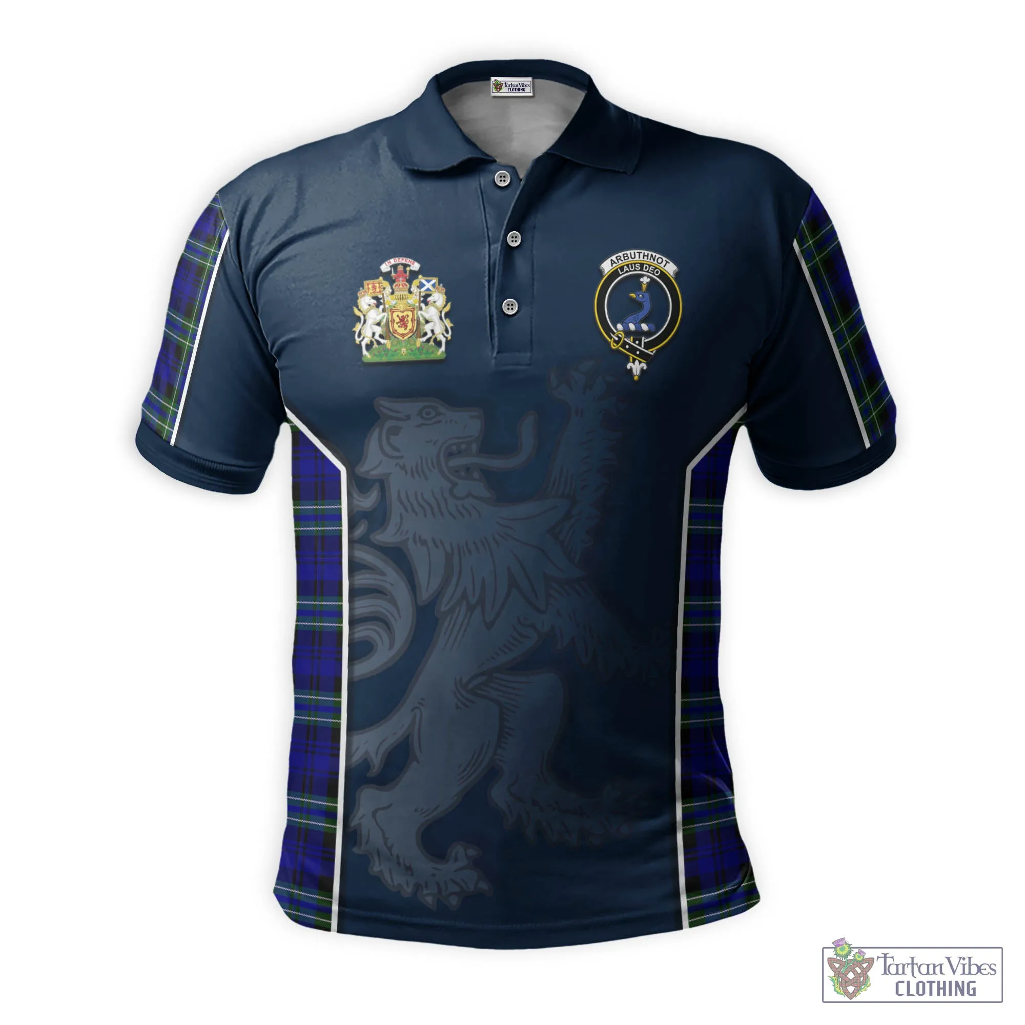 Arbuthnot Modern Tartan Men's Polo Shirt with Family Crest and Lion Rampant Vibes Sport Style