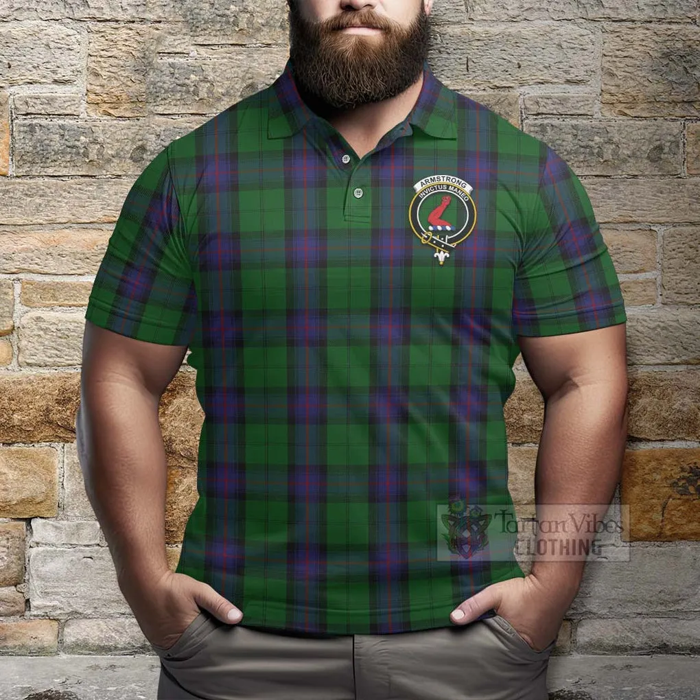 Armstrong Tartan Polo Shirt with Family Crest Celtic Skull Style
