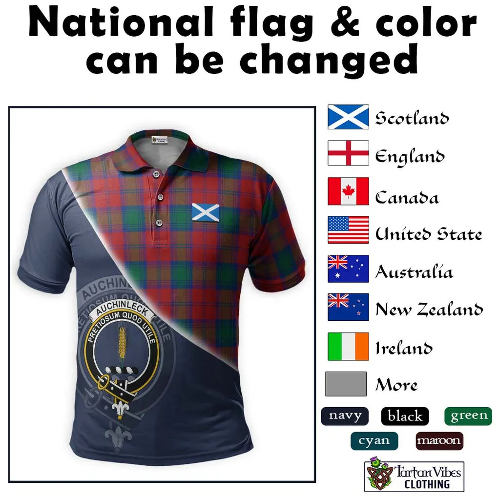 Auchinleck (Affleck) Tartan Polo Shirt with Personalised National Flag and Family Crest Half Style