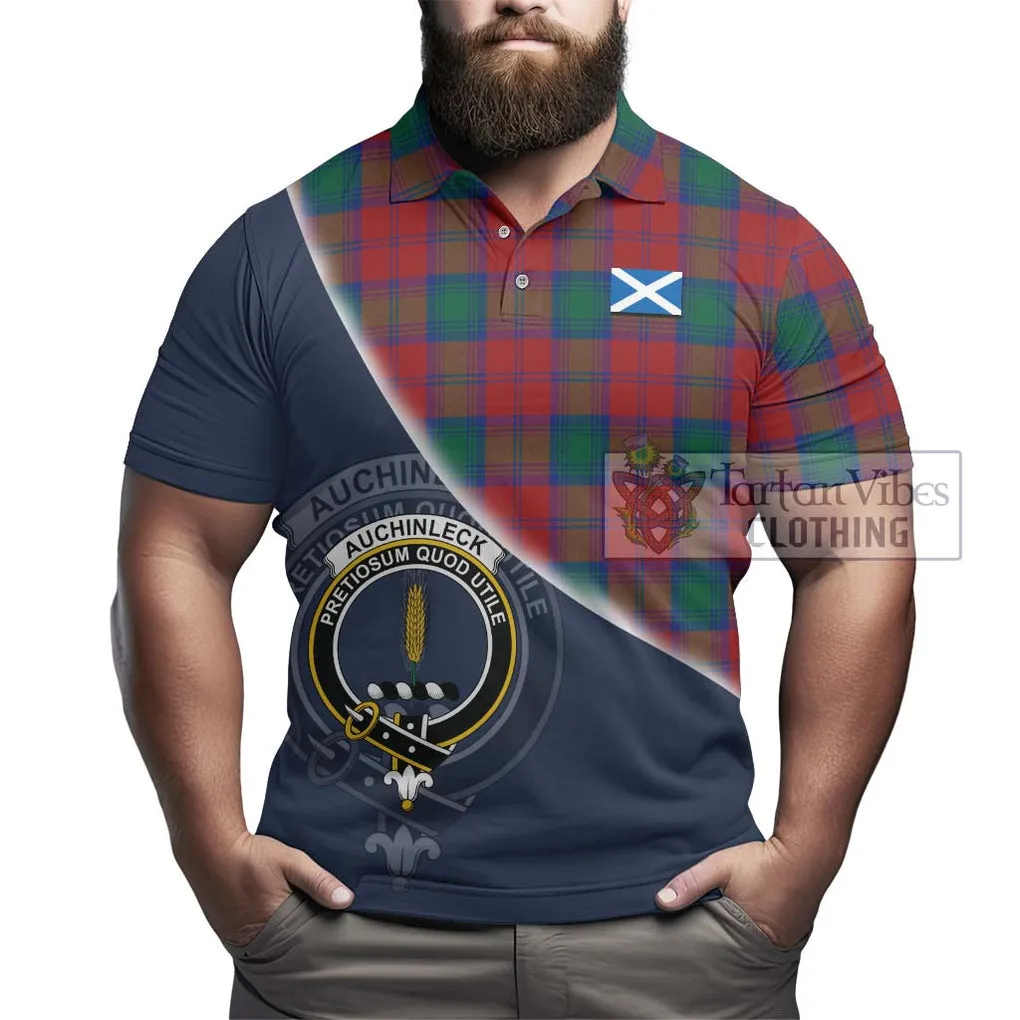 Auchinleck (Affleck) Tartan Polo Shirt with Personalised National Flag and Family Crest Half Style