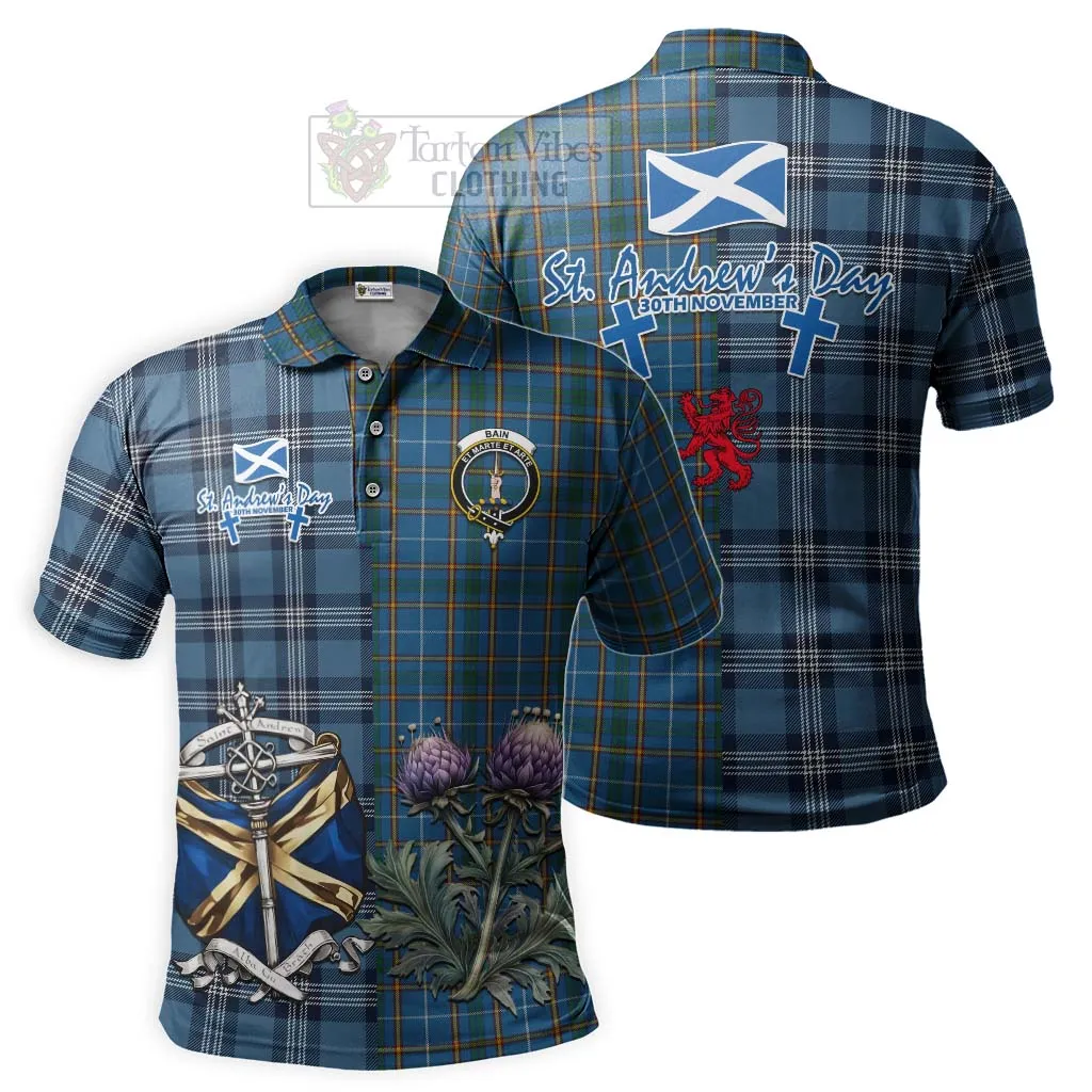 Bain Tartan Polo Shirt Happy St. Andrew's Day Half Tartan Style