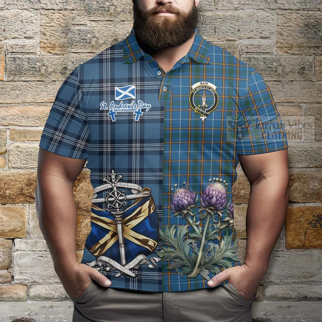 Bain Tartan Polo Shirt Happy St. Andrew's Day Half Tartan Style