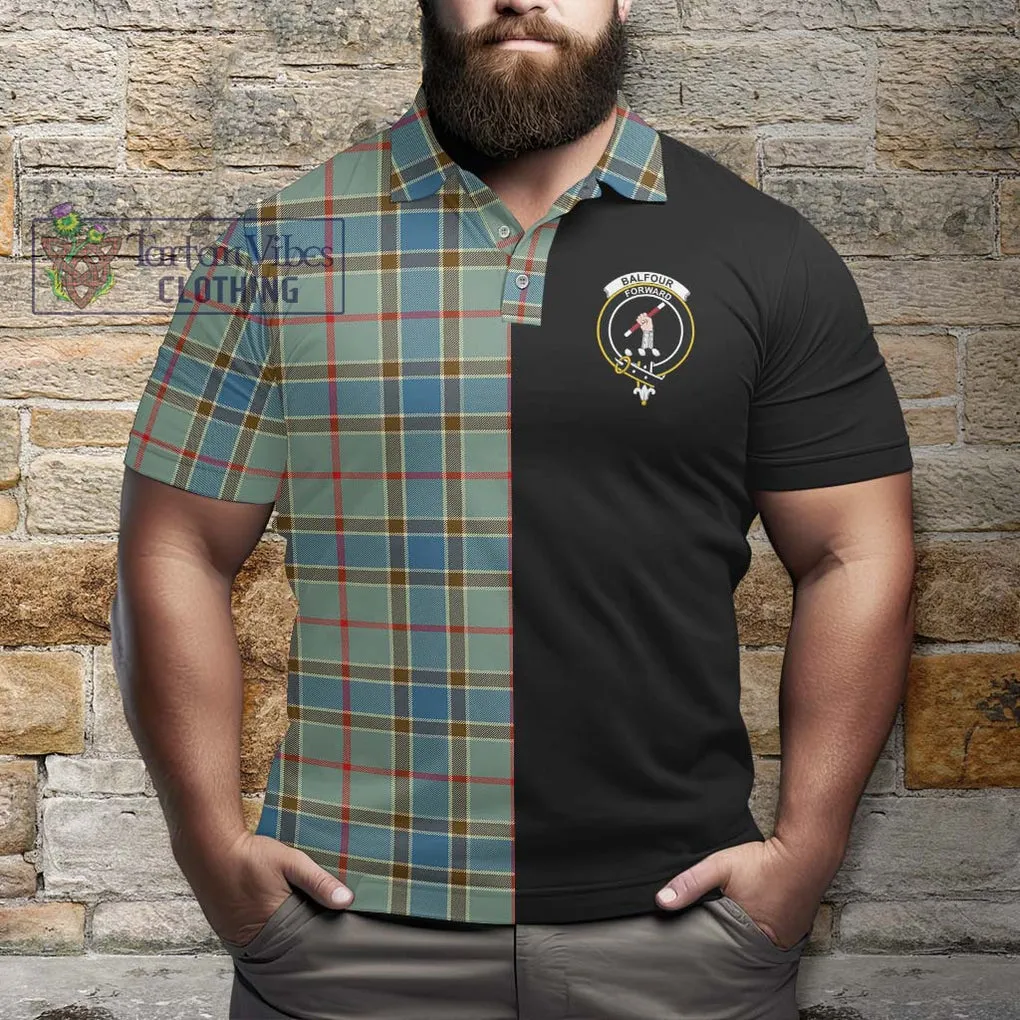 Balfour Blue Tartan Polo Shirt with Family Crest and Half Of Me Style
