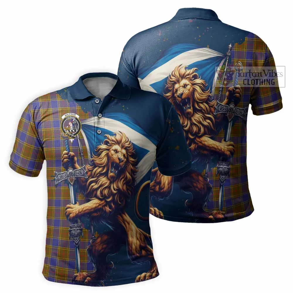 Balfour Tartan Family Crest Men's Polo Shirt with Scottish Majestic Lion