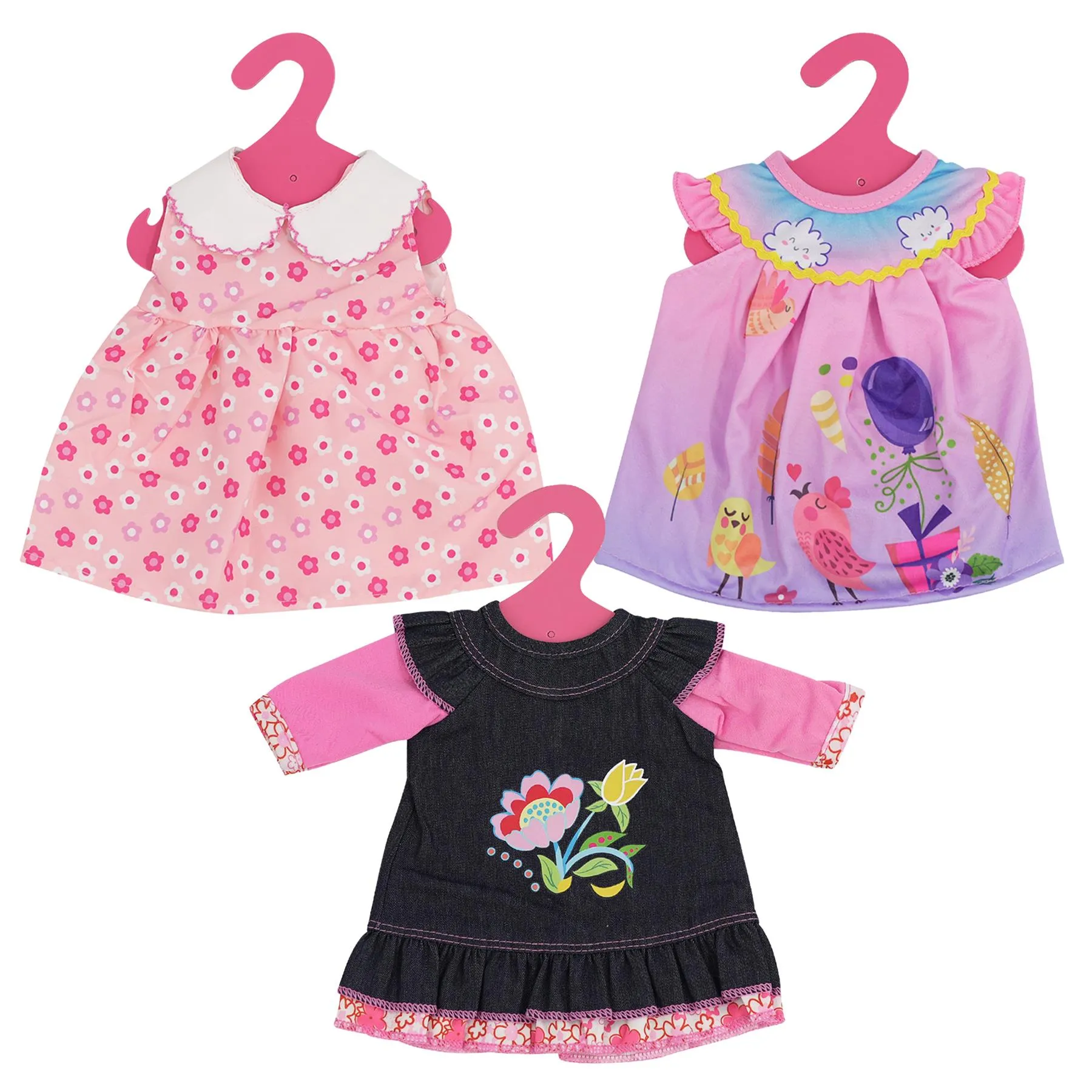 BiBi Outfits - Set of 6 Doll Clothes (Pink, Stripes) (30 cm / 12" - 40 cm / 16")