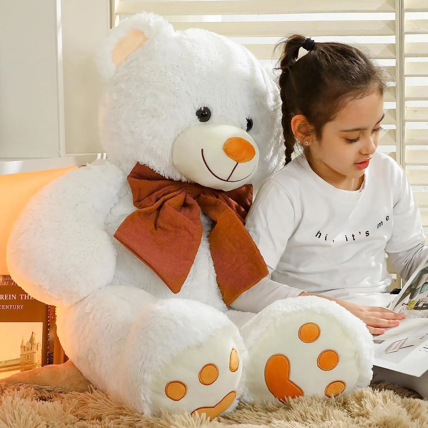 Big Teddy Bear Plush Toy, Brown/White/Pink, 39/47 Inches