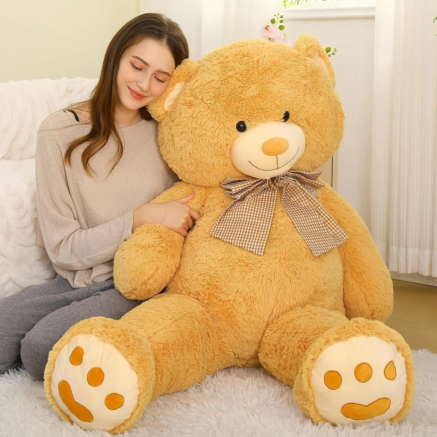 Big Teddy Bear Plush Toy, Brown/White/Pink, 39/47 Inches
