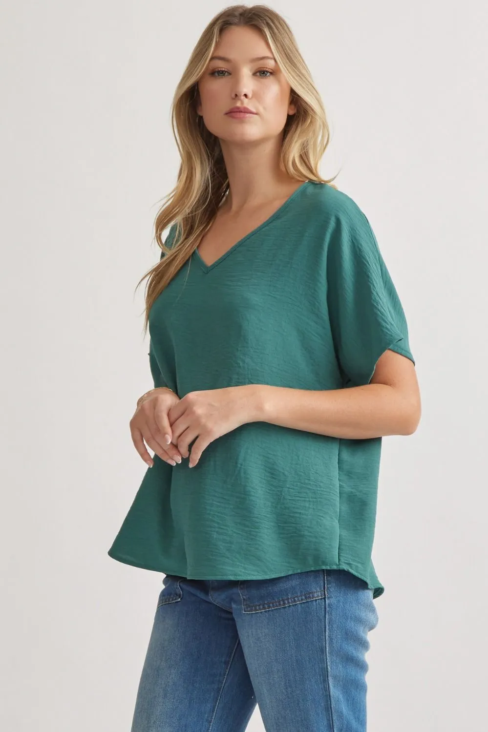 Blissful Basics V-Neck Top - Forest