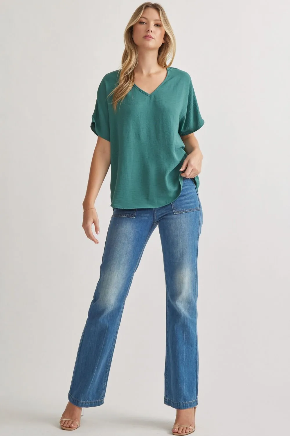 Blissful Basics V-Neck Top - Forest