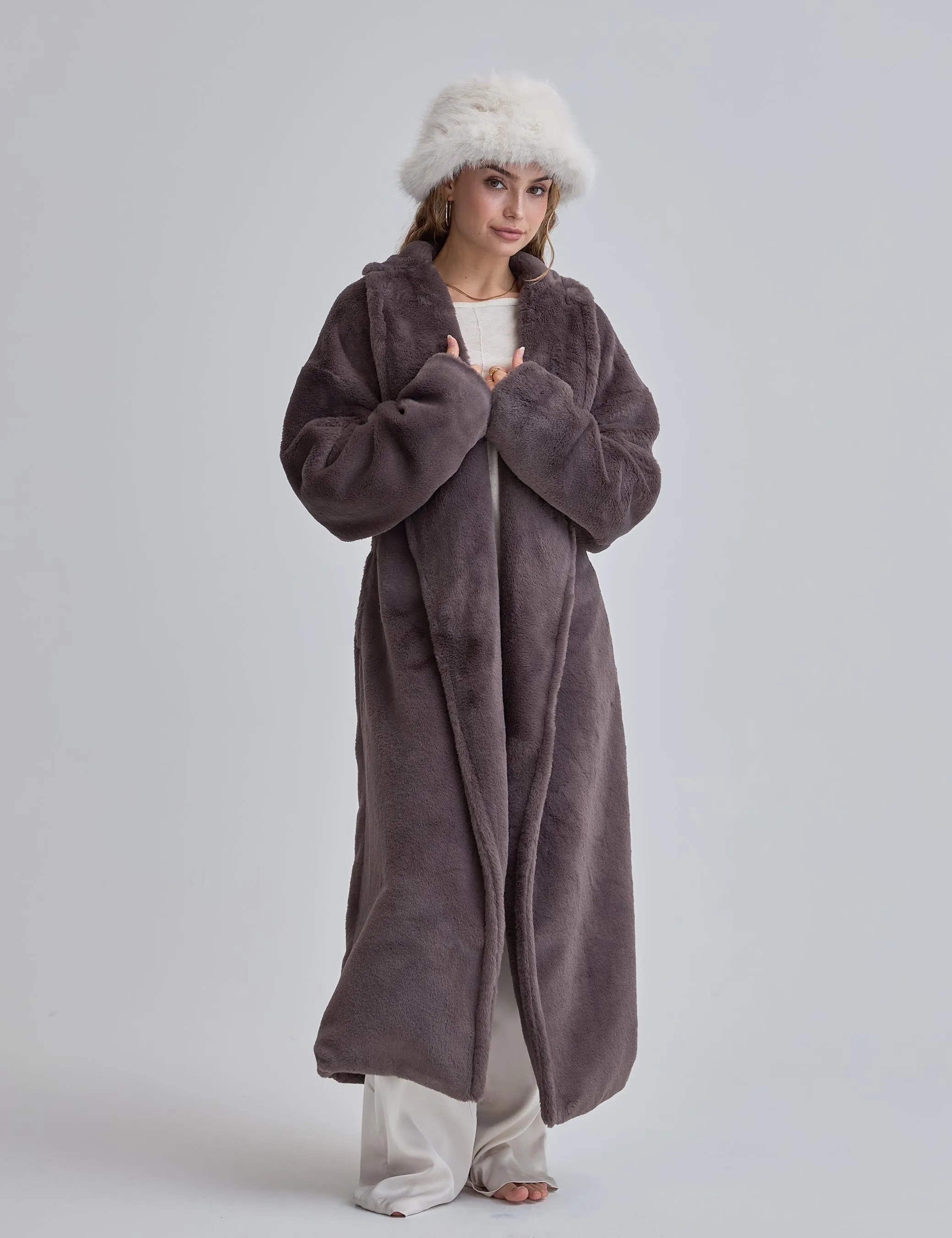 Cosy Up Premium KIMONO Fur Coat / 薄墨(gray)