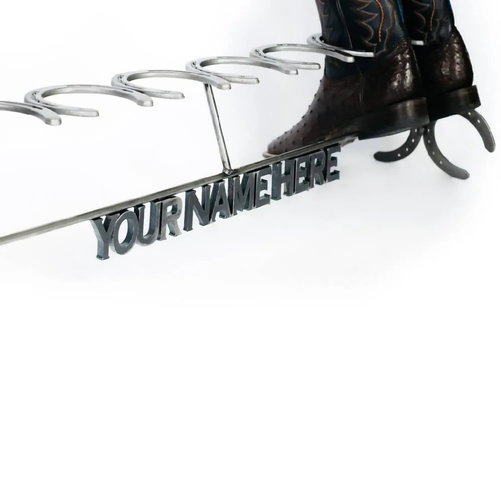 Custom Name Horseshoe Boot Rack - The Heritage Forge