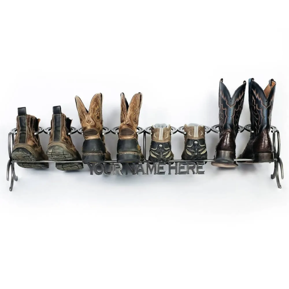 Custom Name Horseshoe Boot Rack - The Heritage Forge