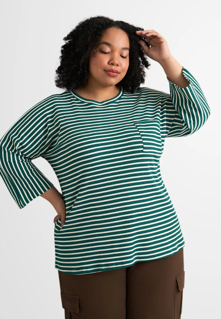 Davina 3/4 Sleeves Boxy Stripe Tee