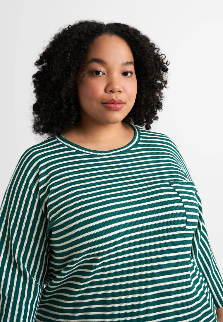 Davina 3/4 Sleeves Boxy Stripe Tee