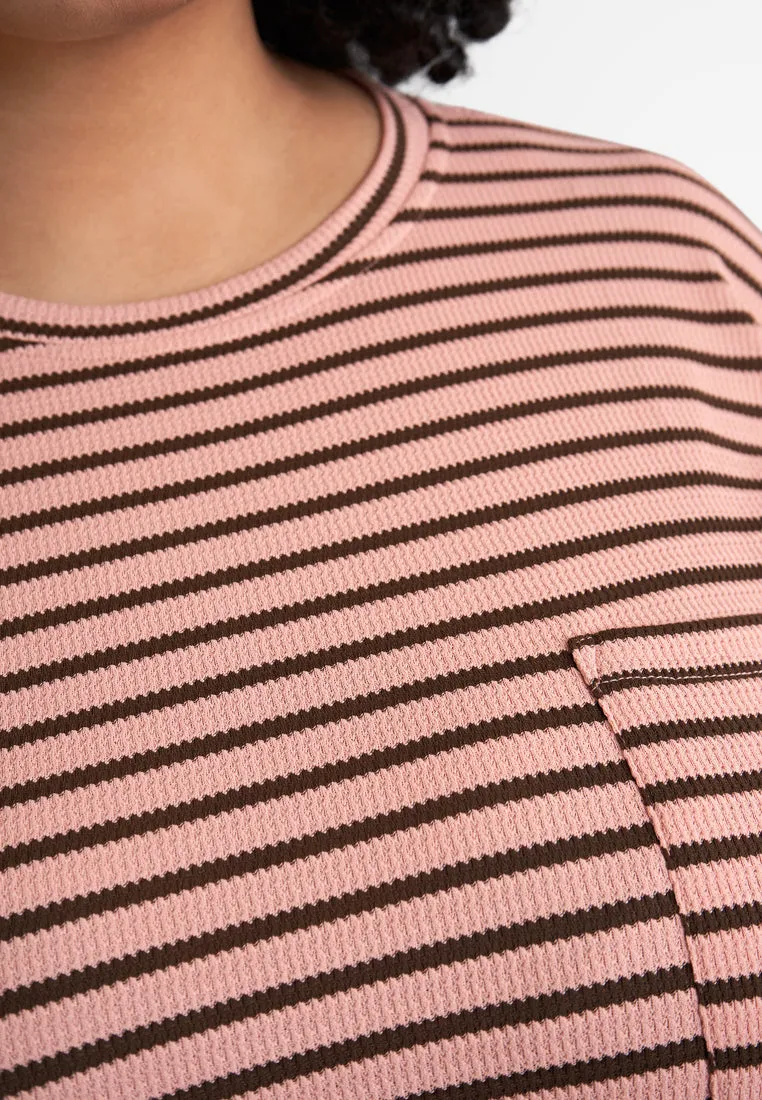 Davina 3/4 Sleeves Boxy Stripe Tee