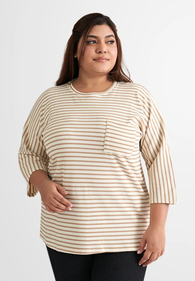 Davina 3/4 Sleeves Boxy Stripe Tee