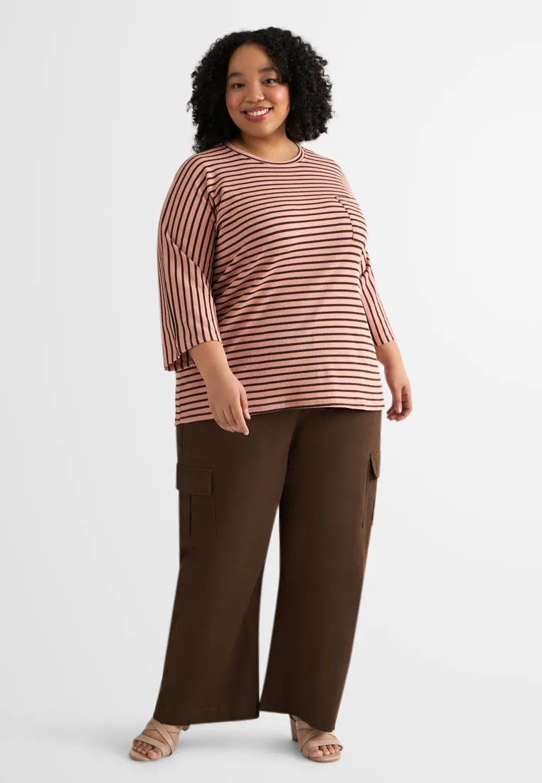 Davina 3/4 Sleeves Boxy Stripe Tee