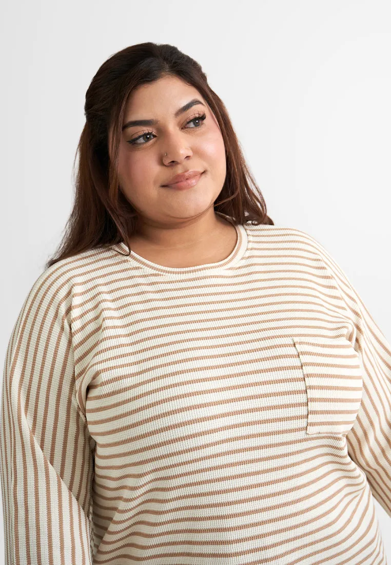 Davina 3/4 Sleeves Boxy Stripe Tee