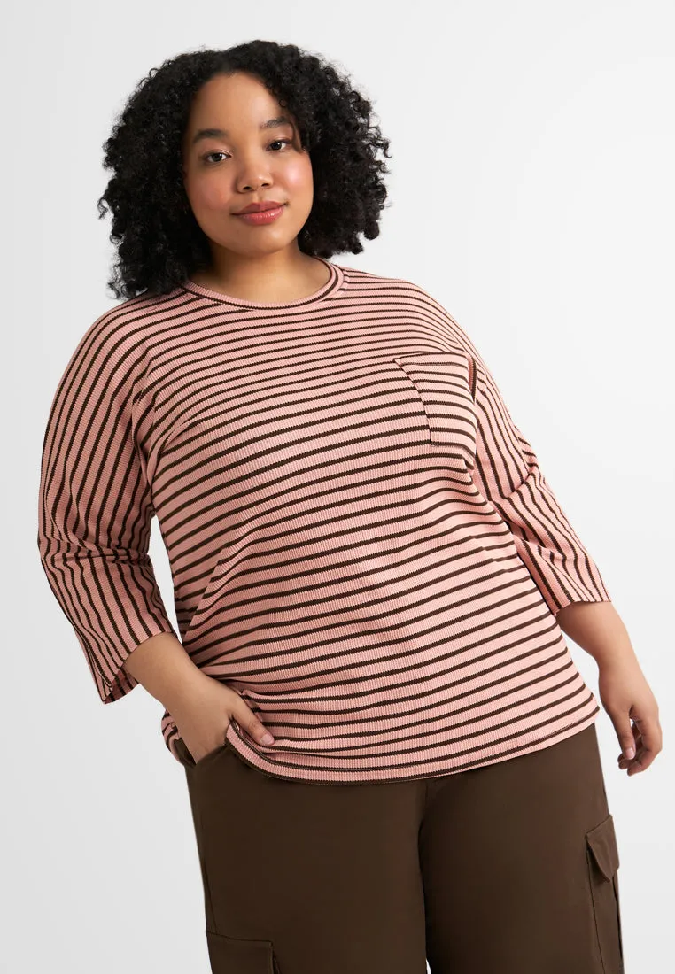 Davina 3/4 Sleeves Boxy Stripe Tee