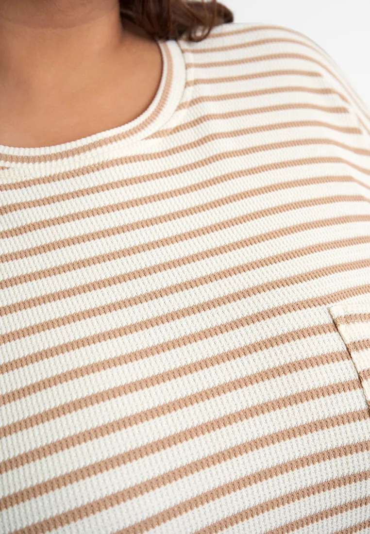 Davina 3/4 Sleeves Boxy Stripe Tee