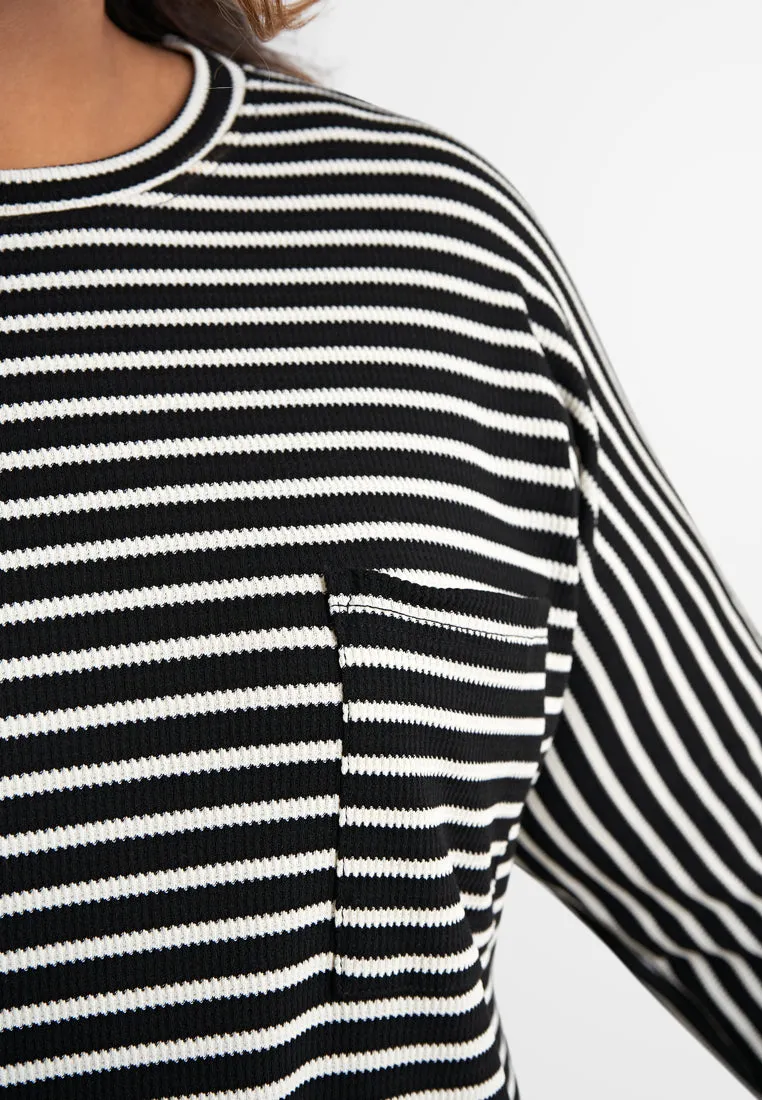 Davina 3/4 Sleeves Boxy Stripe Tee