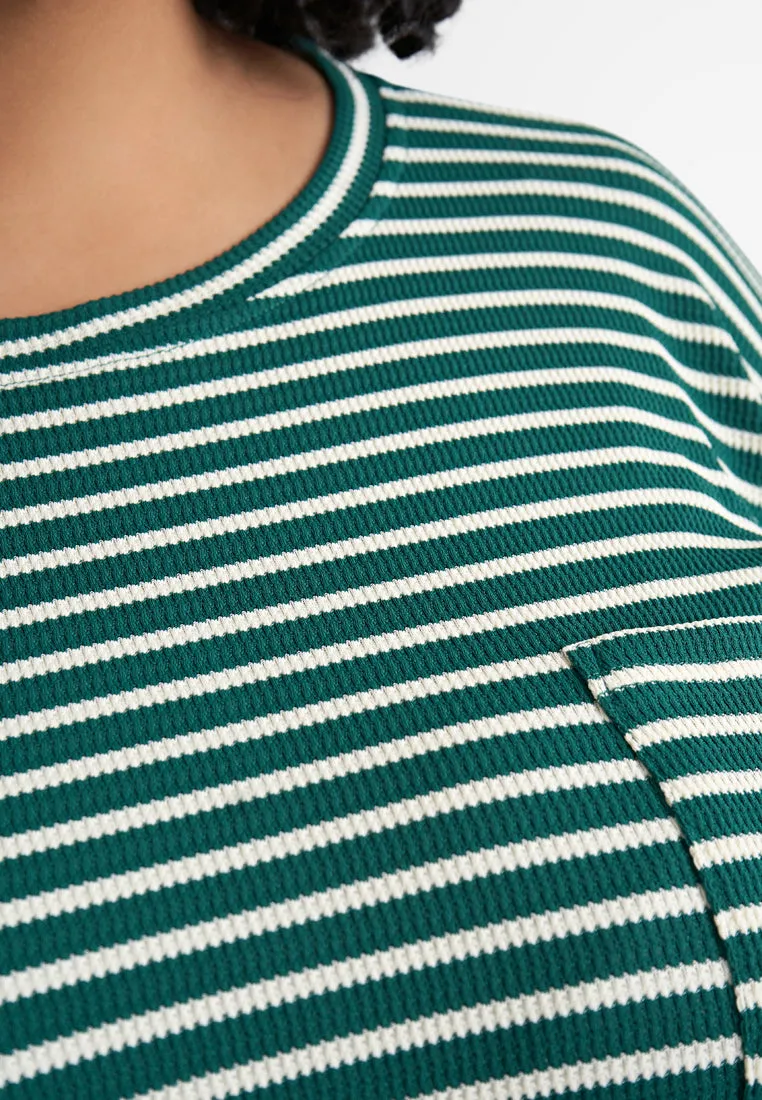 Davina 3/4 Sleeves Boxy Stripe Tee