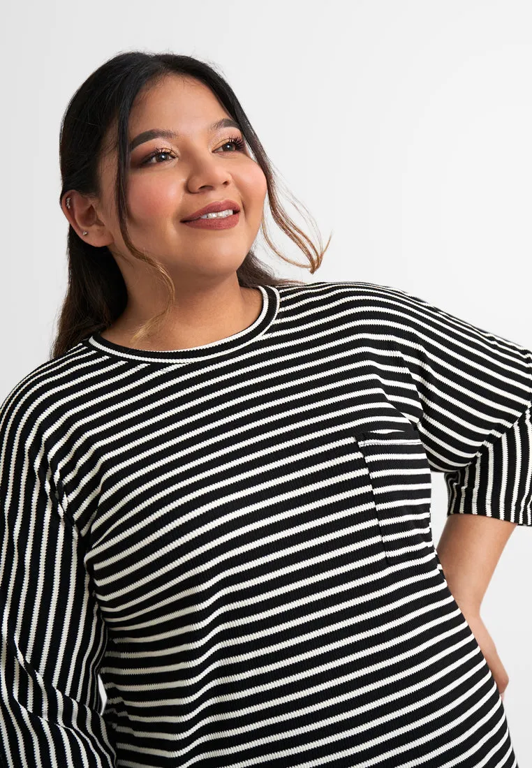 Davina 3/4 Sleeves Boxy Stripe Tee
