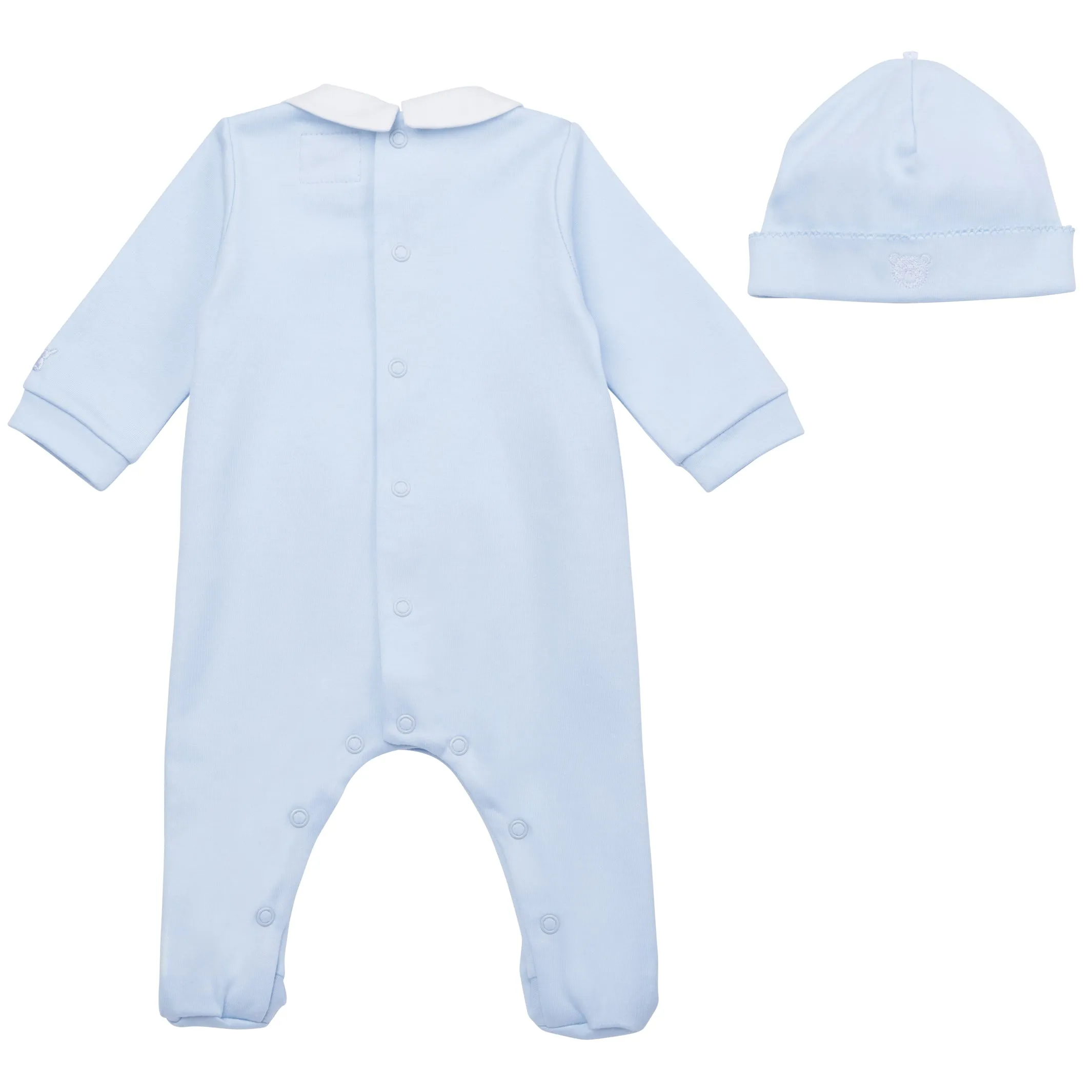 Emile et Rose 2585 Henry - Blue Babygrow with Teddy Pockets & Hat