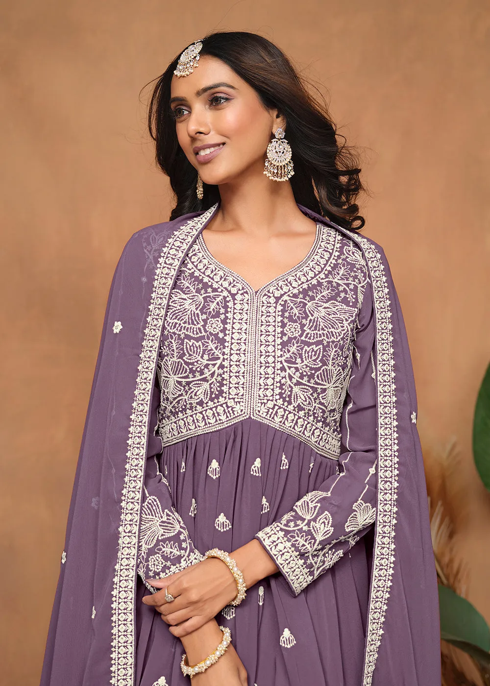 Festive Style Dusty Purple Embroidered Gharara Suit