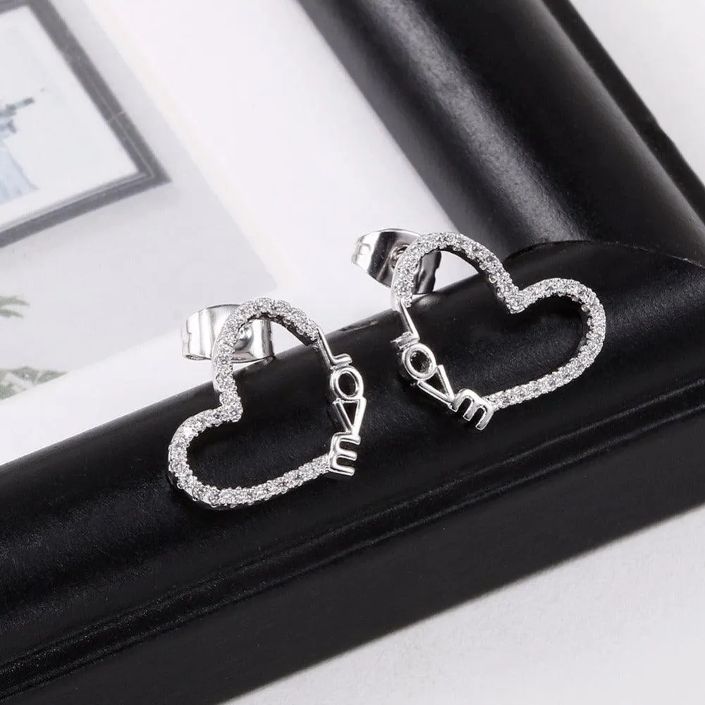Heart Shape Love Pattern Jewelry- Zirconia Stud Earrings for Girls- Stylish Accessories for Women- Love Jewelry for Women