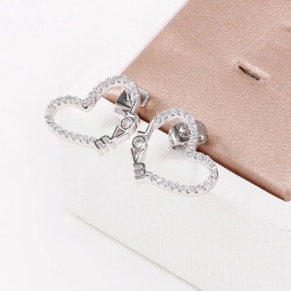 Heart Shape Love Pattern Jewelry- Zirconia Stud Earrings for Girls- Stylish Accessories for Women- Love Jewelry for Women