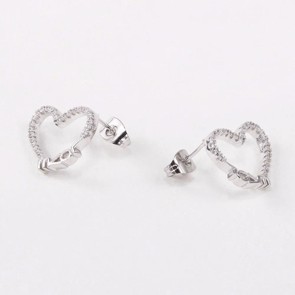 Heart Shape Love Pattern Jewelry- Zirconia Stud Earrings for Girls- Stylish Accessories for Women- Love Jewelry for Women